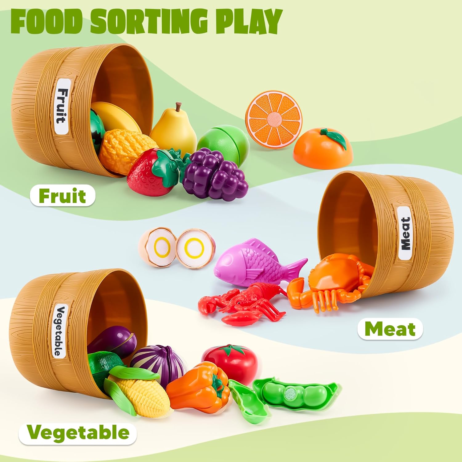 Learning Toys Play Food Set for Toddlers, Cutting Food for Preschool Activities, Play Kitchen Accessories