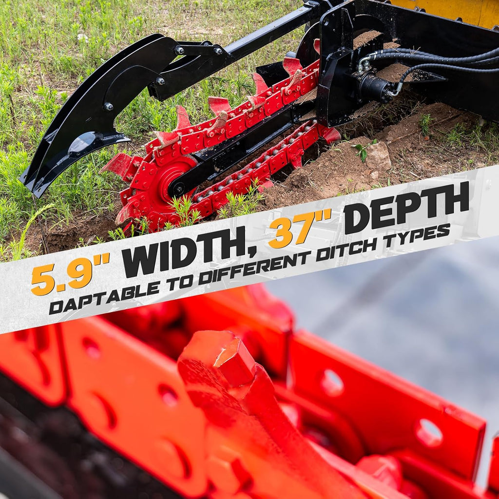 Skid Steer Trencher Attachment, 37"Trenching Depth, Compatible with Bobcat and Most Skid Steer Loaders