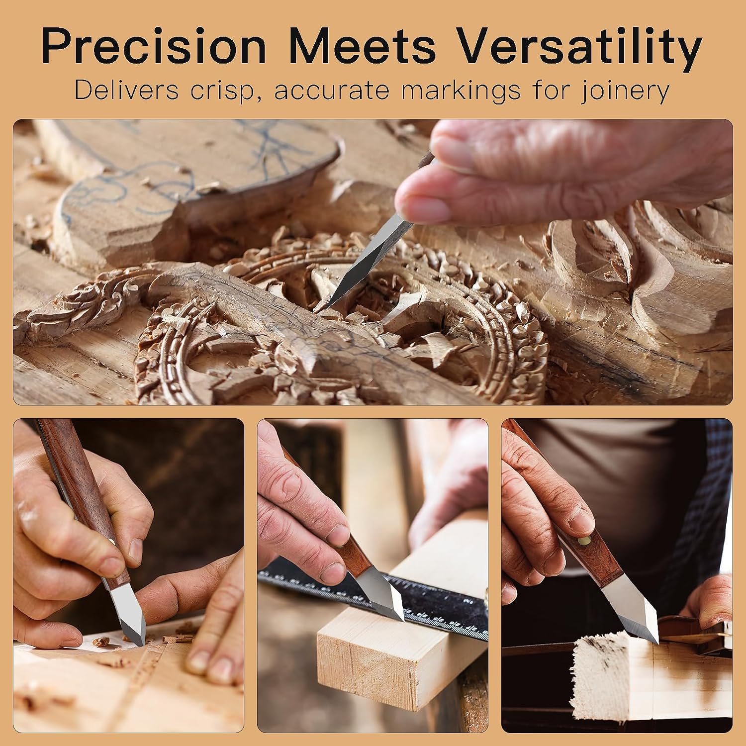Marking Knife Woodworking Heavy Duty Scribing Gauge Knife Leather Sheath Carbon Steel Double Beveled Blade Striking