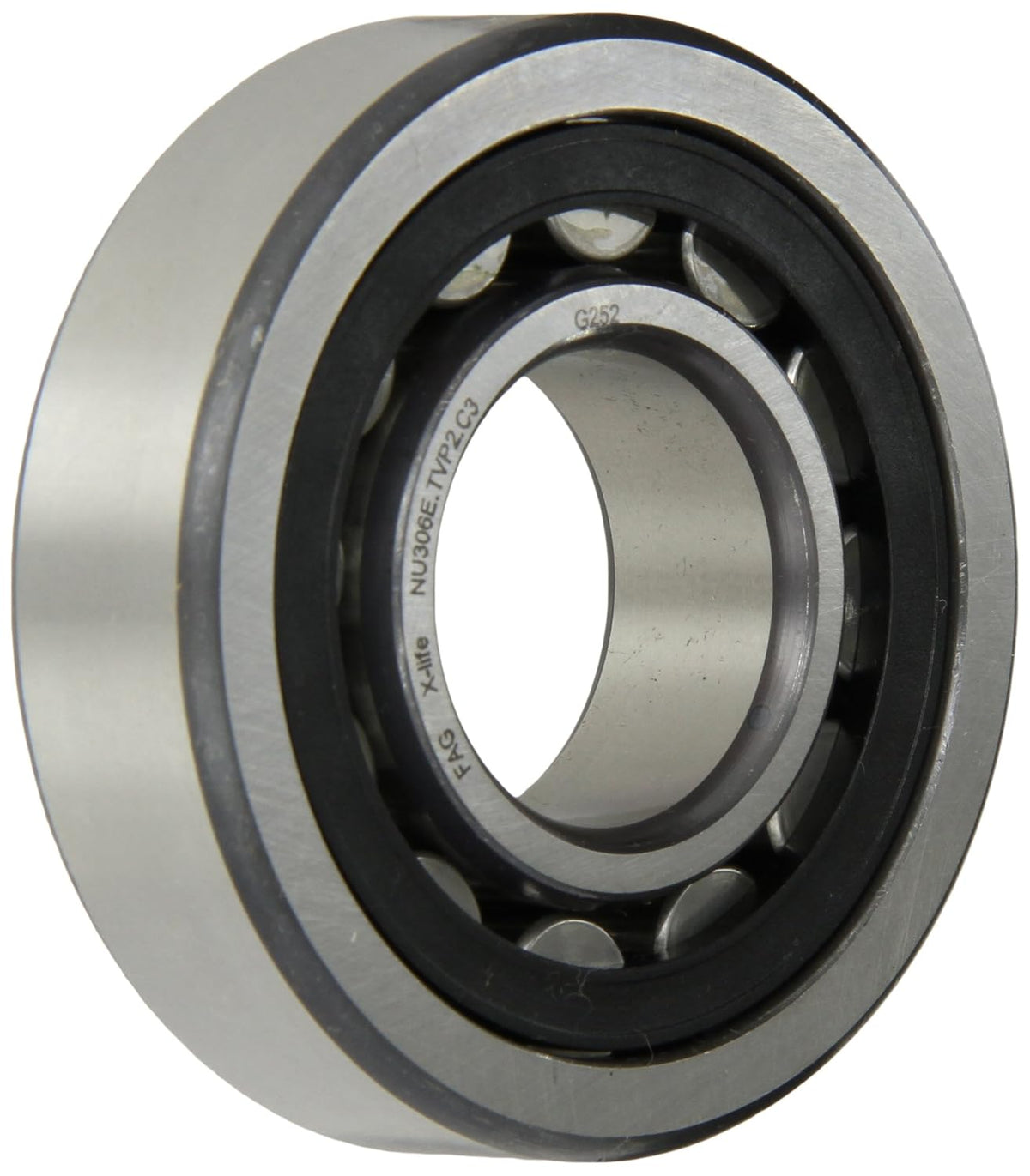 FAG NU306E-TVP2-C3 Cylindrical Roller Bearing, Single Row, Straight Bore, Removable Inner Ring, High Capacity, Polyamide Cage, C3 Clearance, 30mm ID, 72mm OD, 19mm Width