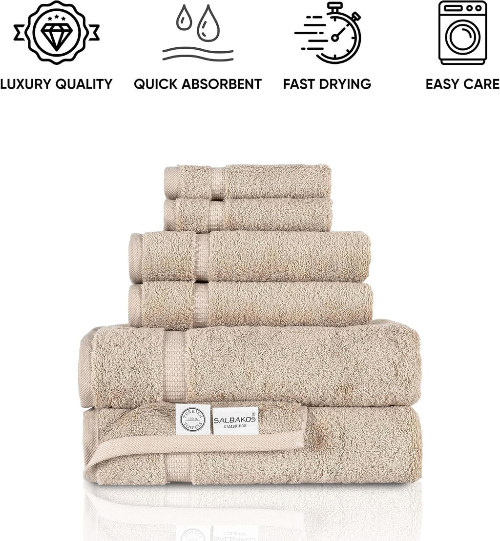 100% Turkish Cotton Bathroom Towel Set of 6-Piece, Taupe | 630 Gsm Thick Super Soft Highly Absorbent 2 Bath + 2 Hand