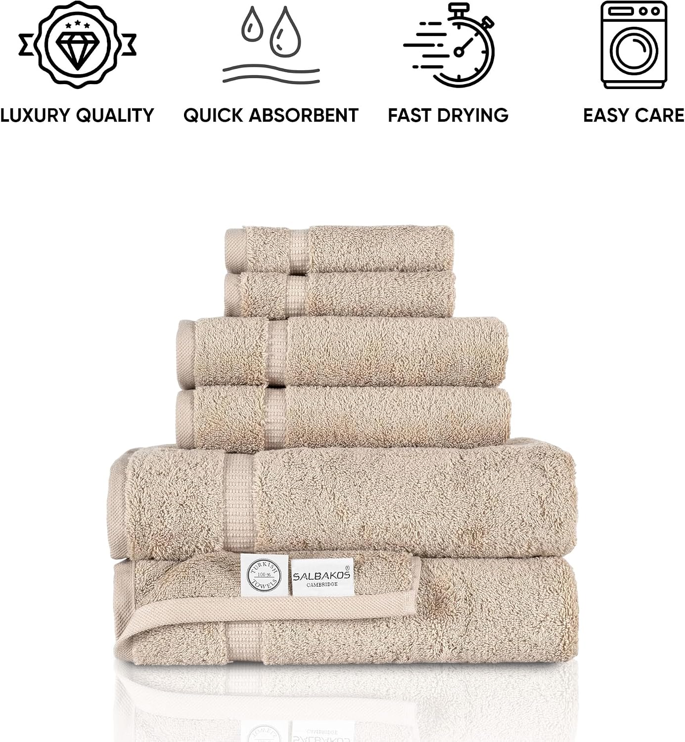 100% Turkish Cotton Bathroom Towel Set of 6-Piece, Taupe | 630 Gsm Thick Super Soft Highly Absorbent 2 Bath + 2 Hand