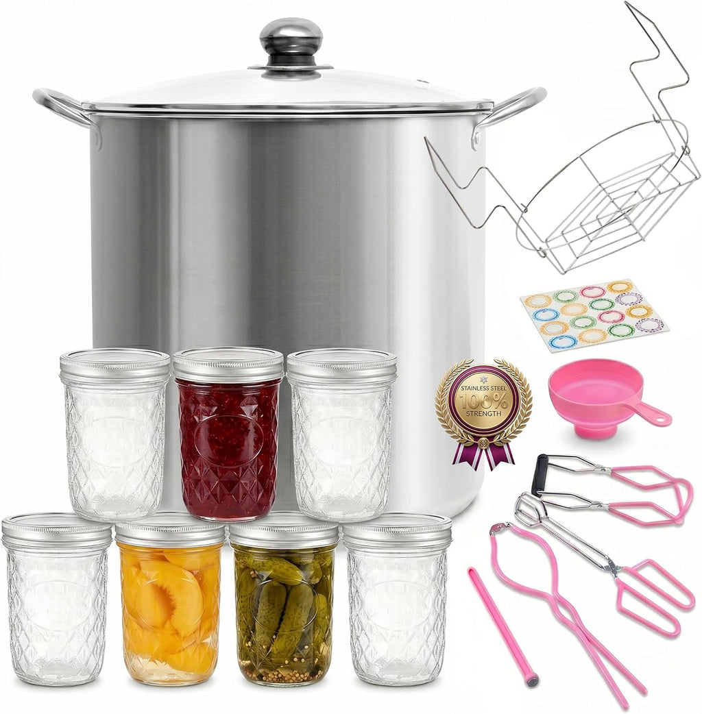 Canning Pot Water Bath Canner with Rack and Lid, 21.5 QT Stainless Steel