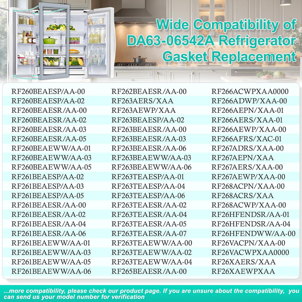 Upgraded DA63-06542A Refrigerator Door Gasket Compatible with Samsung Refrigerator Door Seal DA97-07191A AP5323696 Fridge Door Gasket Seal for Samsung RF263TEAESR RF260BEAESR RF263BEAESR RF265BEAESR