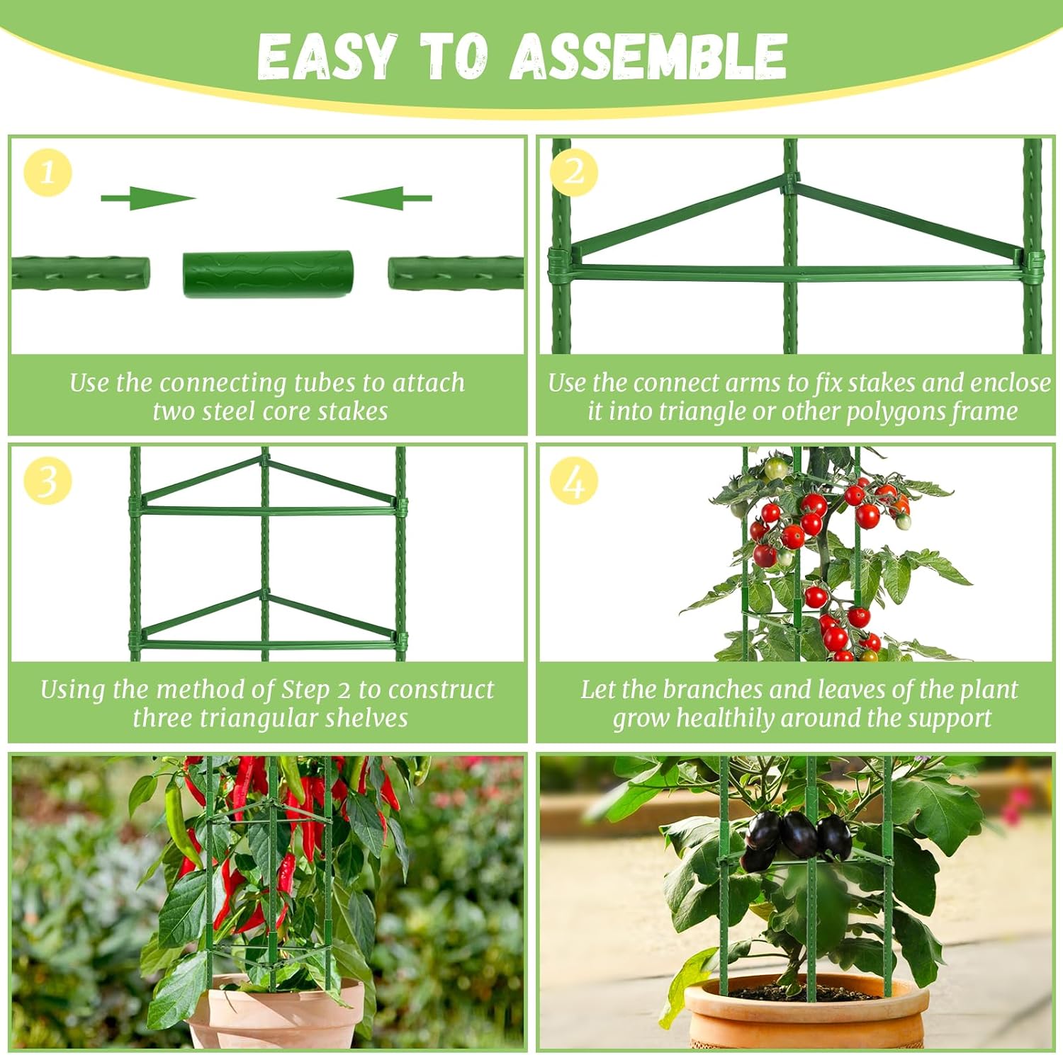 6-Pack Tomato Cage for Garden Plant Support- Up to 48inch Garden Stakes Tomato Cage, Tomato Trellis for Potted