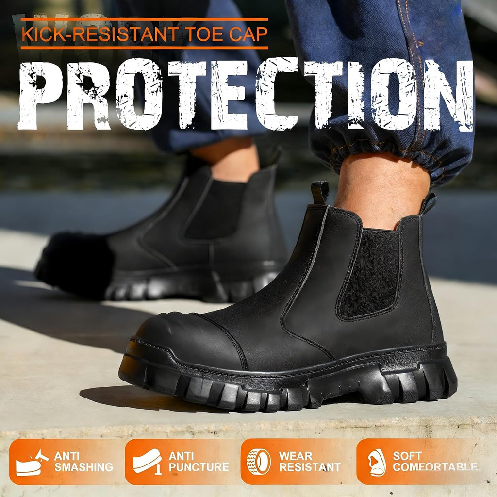 Steel Toe Boots, Work Boots for Men Industrial Construction Shoes, Waterproof, Lightweight, Comfortable, Non-slip