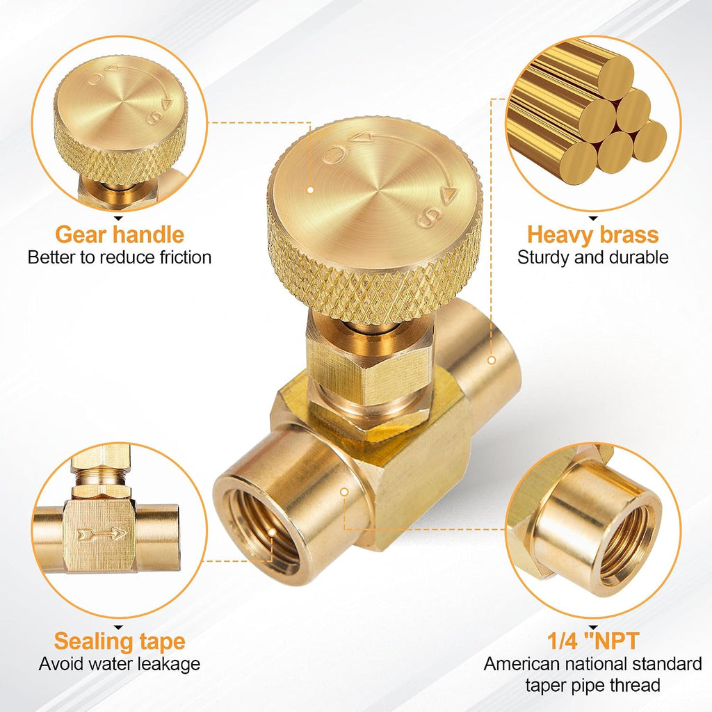 2 Pieces Heavy Duty Brass Instrument Replacement Control Needle Valve 1/4" Npt Female X 1/4" Npt Female Connection Golden