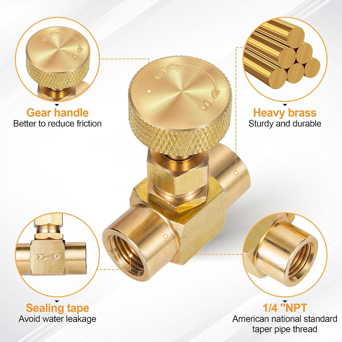 2 Pieces Heavy Duty Brass Instrument Replacement Control Needle Valve 1/4" Npt Female X 1/4" Npt Female Connection Golden