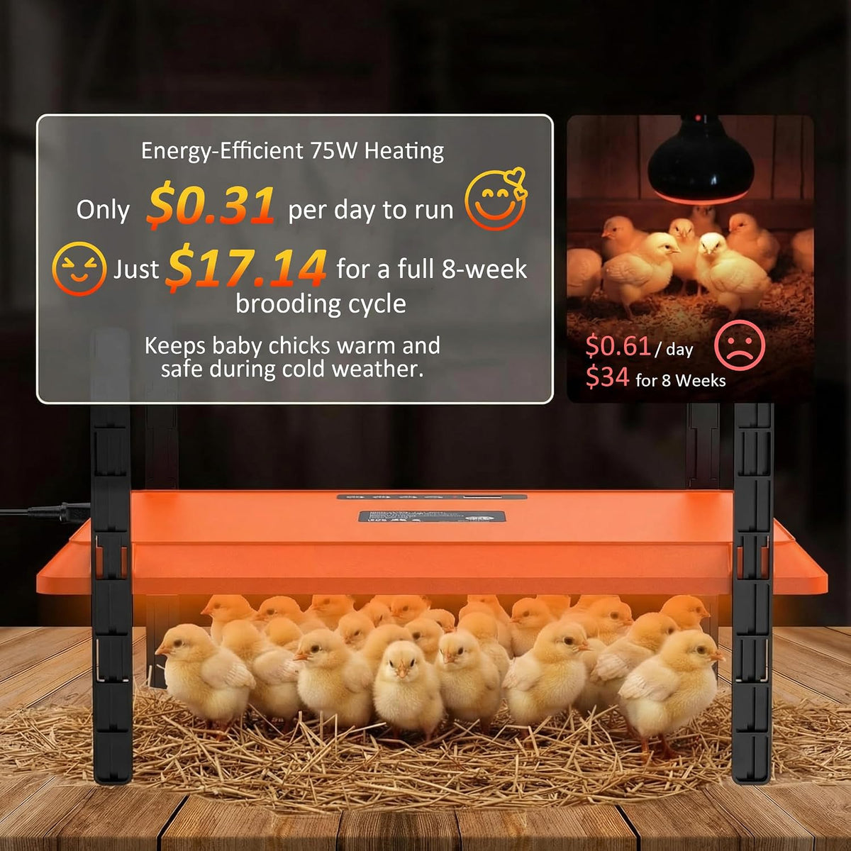 Brooder Plate for Chicks, 12" x 16" Heat Plate for Chicks for 20 Chick, 75 Watts Chicken Coop Heater with Adjustable