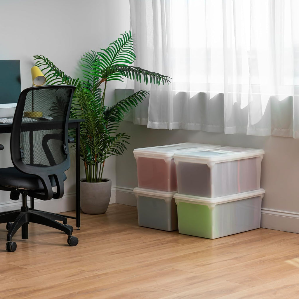 Snap Securing File Box, File Box with Locking Lid, Secure Document Storage Container for Letter/Legal Files, Portable