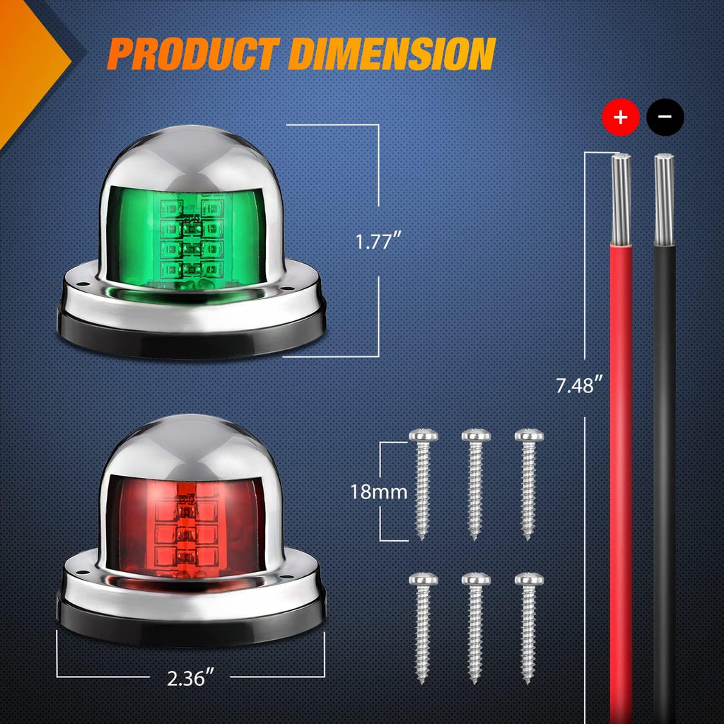 Nilight Marine Boat Navigation Light 2PCS 8LED Red Green Bow Lights