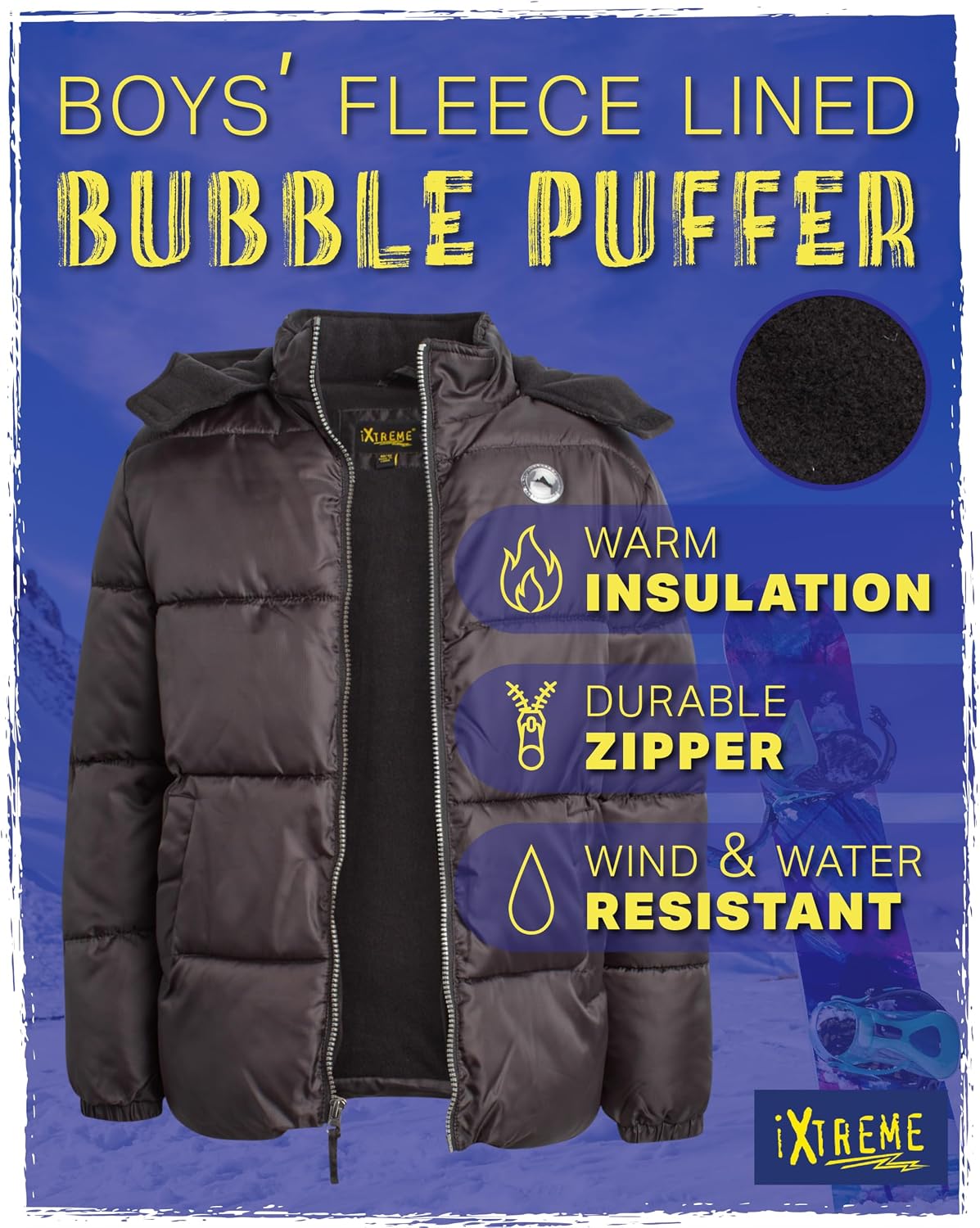 Boys Quilted Puffer Jacket Polar Fleece Lined Winter Coat | Warm Water and Wind Resistant Outerwear, Cozy Lining, Zip