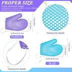 2 Pcs Honeycomb Bath Mitt Exfoliating Glove,Blue,Purple
