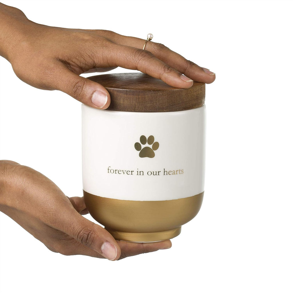 Pet Ceramic Forever in Our Hearts Urn, Pet Memorial, Gold