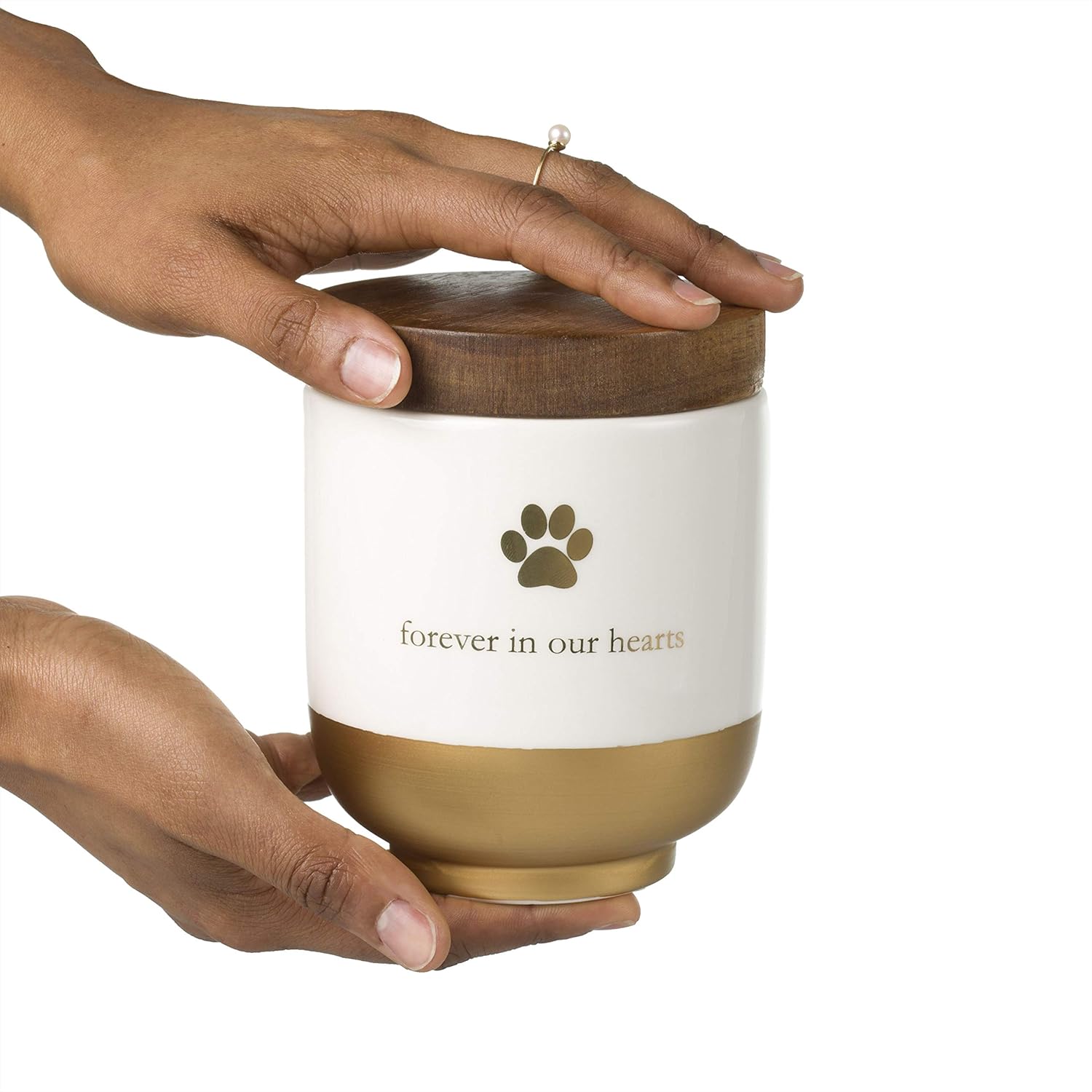 Pet Ceramic Forever in Our Hearts Urn, Pet Memorial, Gold