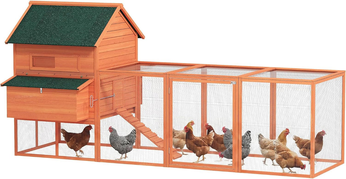 137" Chicken Coop with Extra Large Run, for 4-6 Chickens, Orange