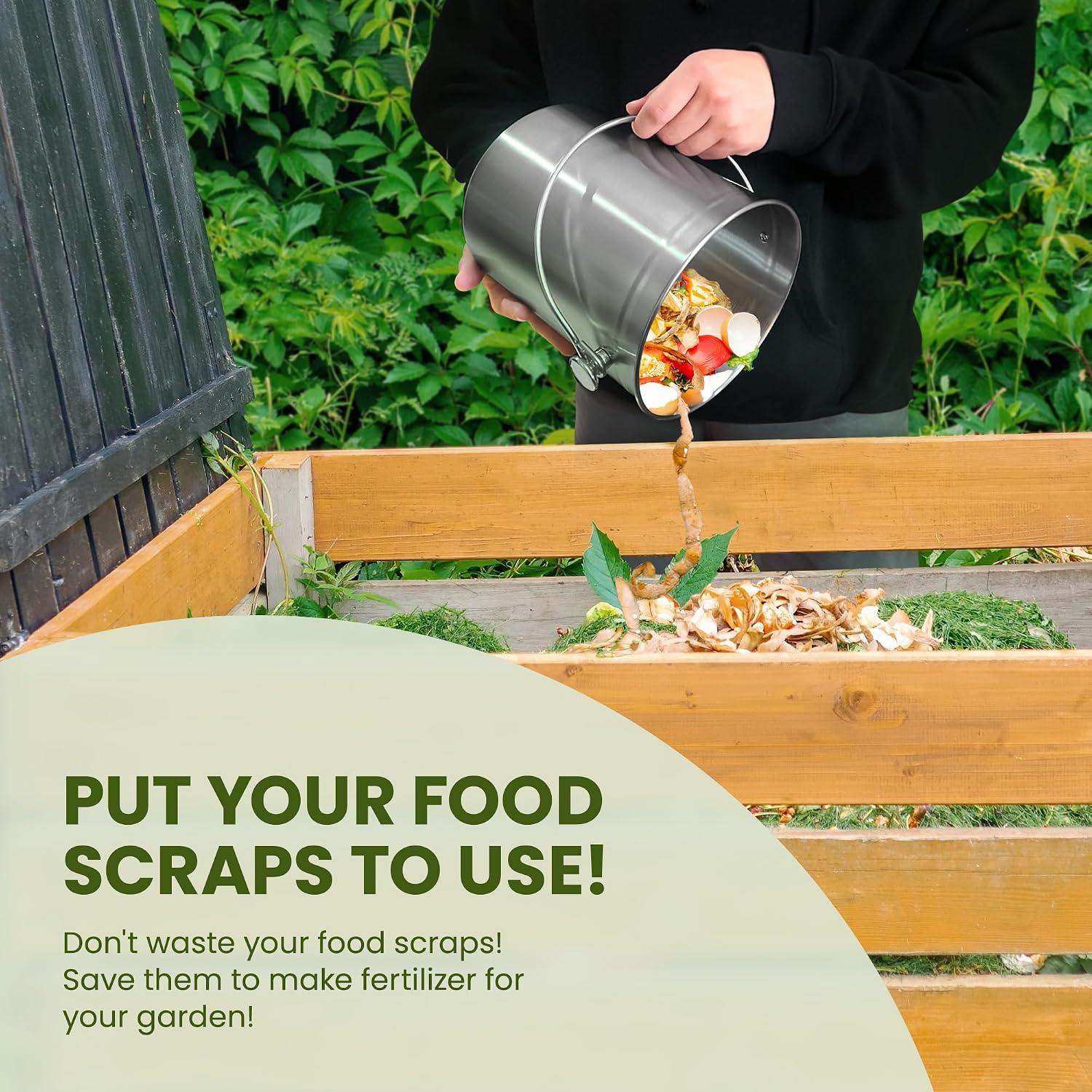 1.3 Gallon Stainless Steel Compost Bin for Kitchen | Charcoal Filters | Silver, Indoor Composting Bin with Charcoal