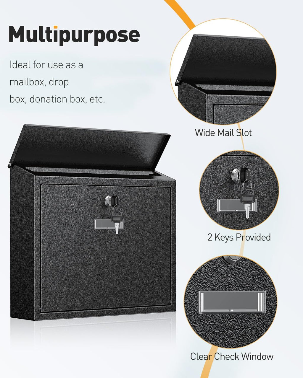 Wall Mount Mailbox for Outside, Large Mailbox with Key Lock | Security Mail Box, Postbox for House, Safe Key Drop