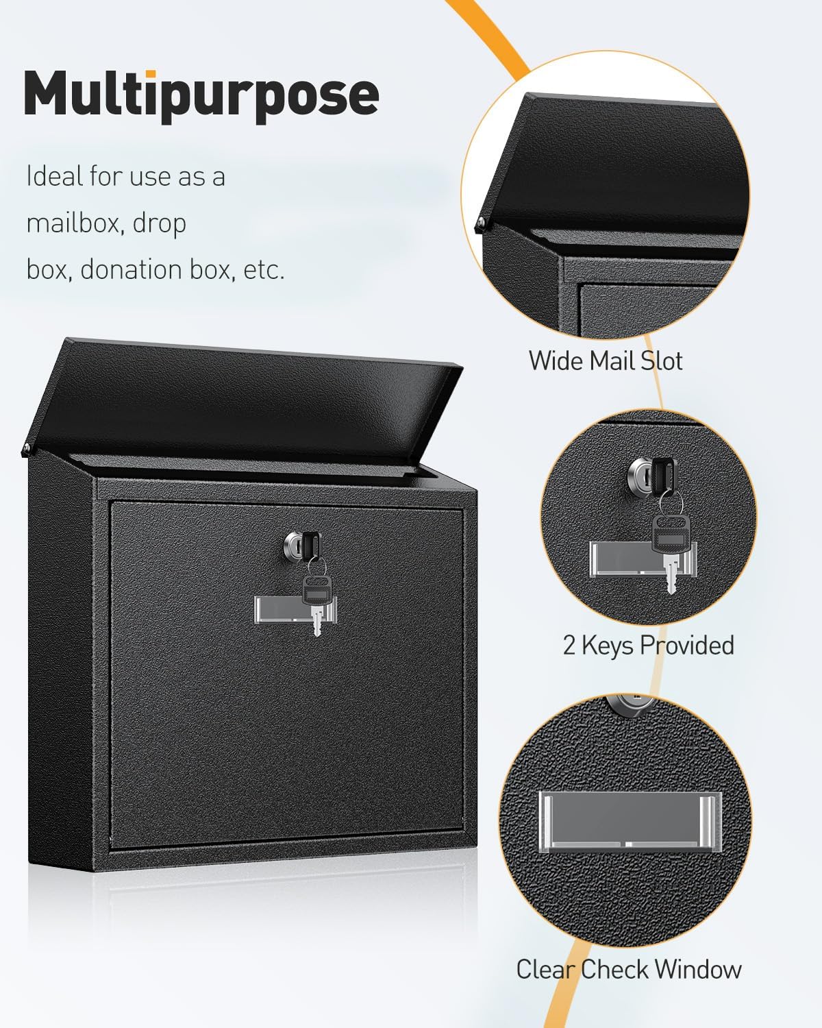 Wall Mount Mailbox for Outside, Large Mailbox with Key Lock | Security Mail Box, Postbox for House, Safe Key Drop