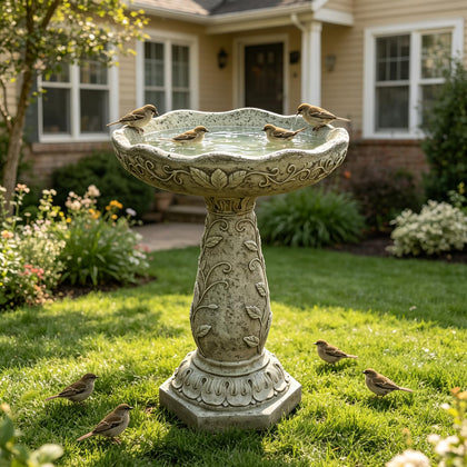 23.62" H Modern Resin fiber Outdoor Bird Bath - Bird Baths for Garden, Large Size Elegant Carved Garden Birdbaths