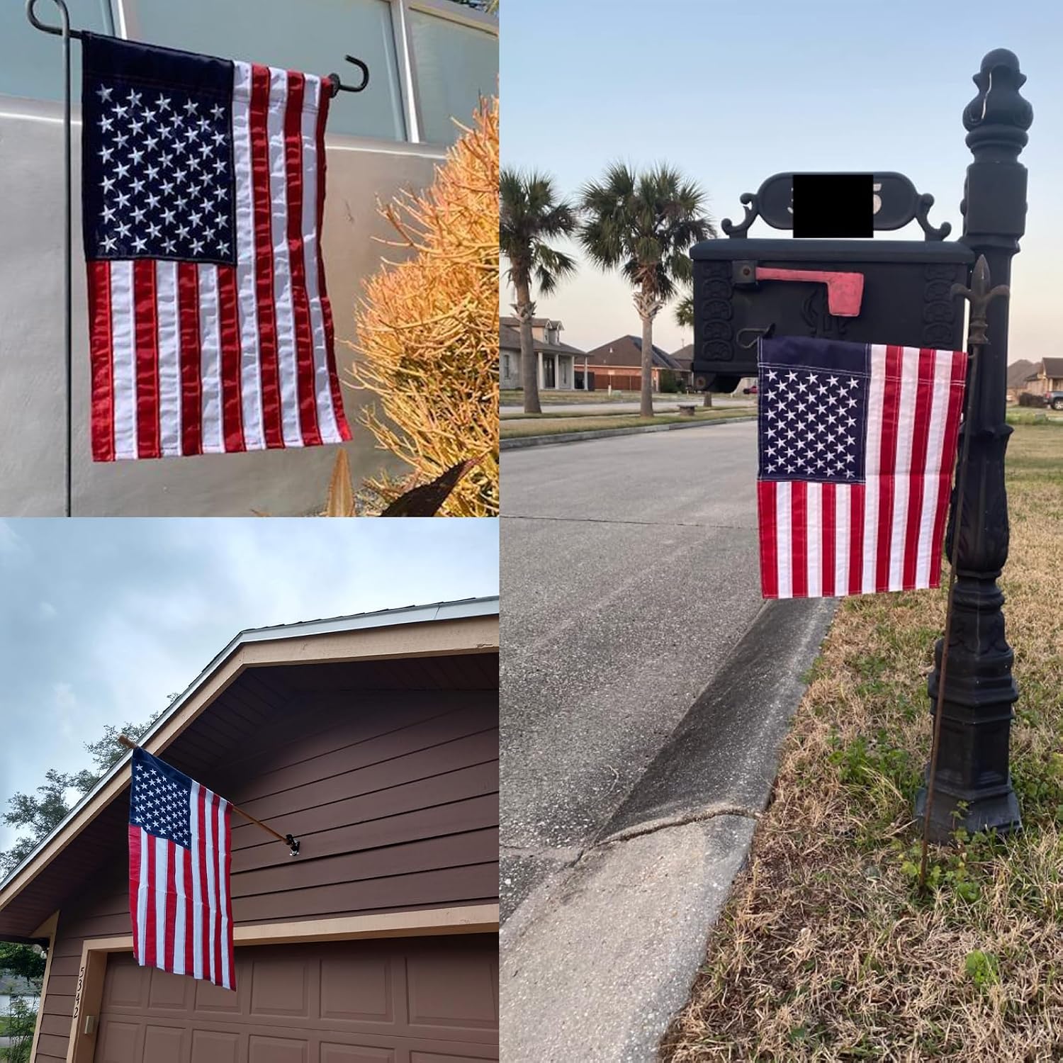 Embroidered American Garden Flag with Stand Holder, 12x18 inch American USA Garden Flag for Outside Yard Heavy Duty