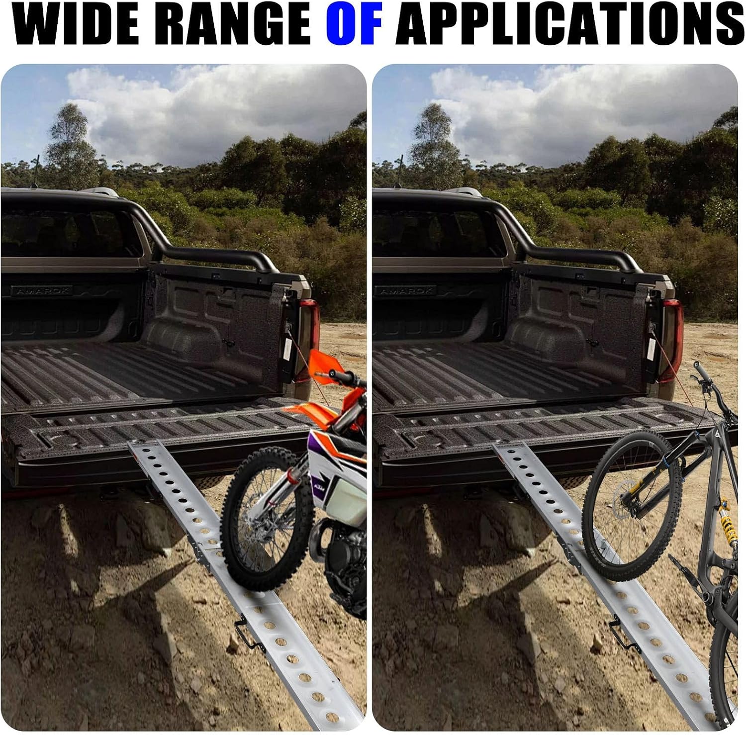 Aluminum Motorcycle Ramp, 440 lbs Capacity, 84.56" x 7.16" Folding Dirt Bike Loading Ramp with Dual Carry Handles &