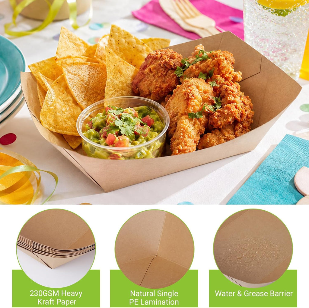 200 Pack 3lb Paper Food Trays, Disposable Boats for Serving Food