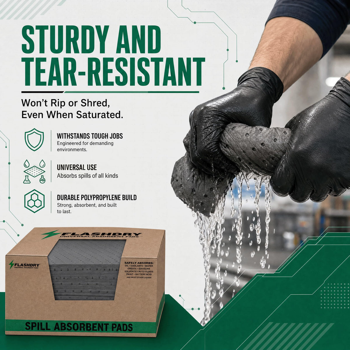 FLASHDRY Universal Spill Absorbent Pads, 17.5" x 13.5", 300-Count