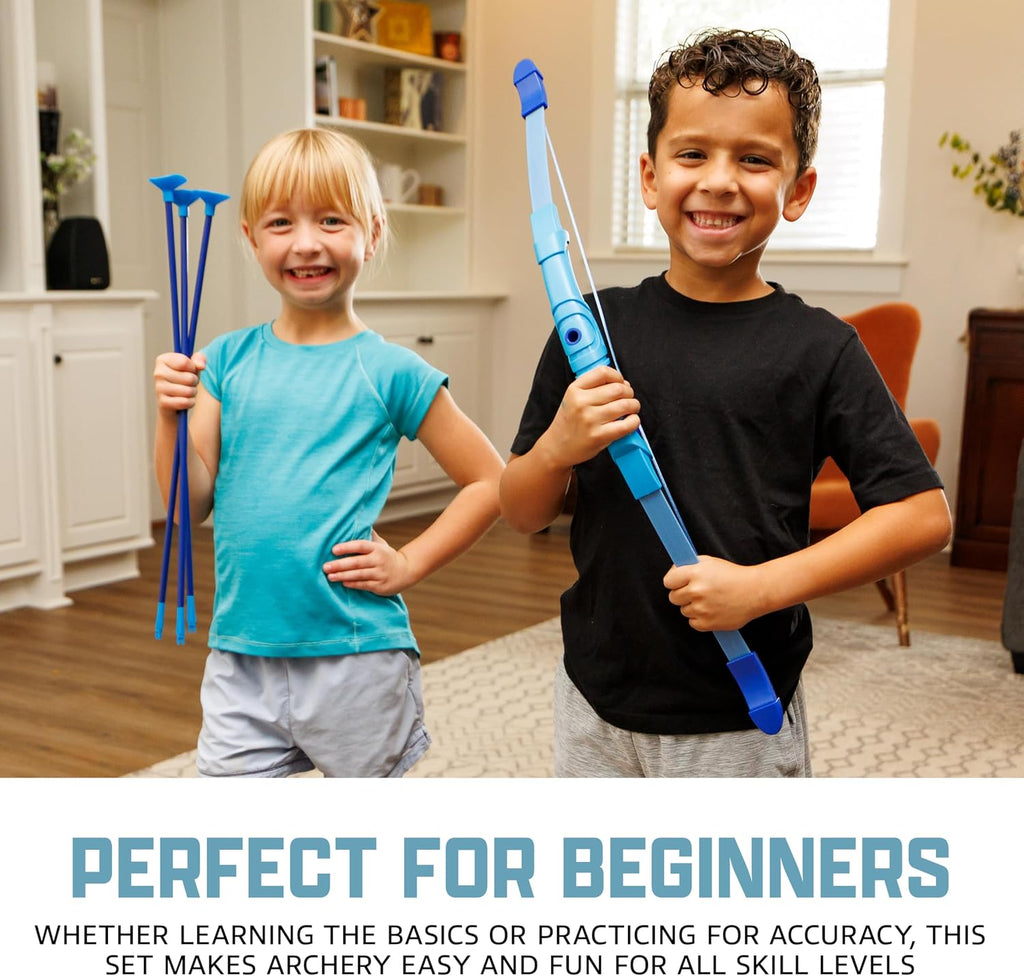 Kids Archery Bow and Arrow Set - Indoor Toy Archery Set - Plastic Bow and Toy Arrows for Kids - Complete Youth Set