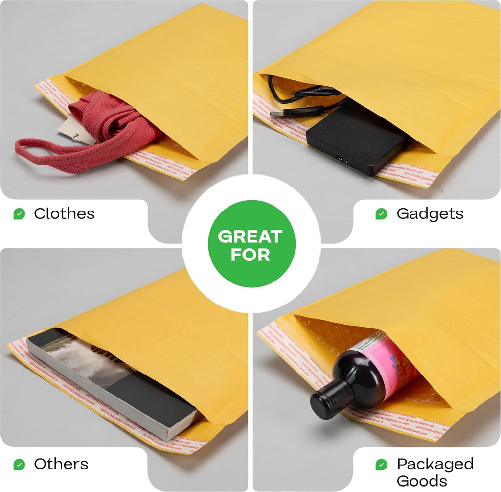 Kraft Bubble Mailers 9.5" x 14.5", Pack of 30 - USA-Made Heavy-Duty Padded Envelopes for Retail Shipping - Large