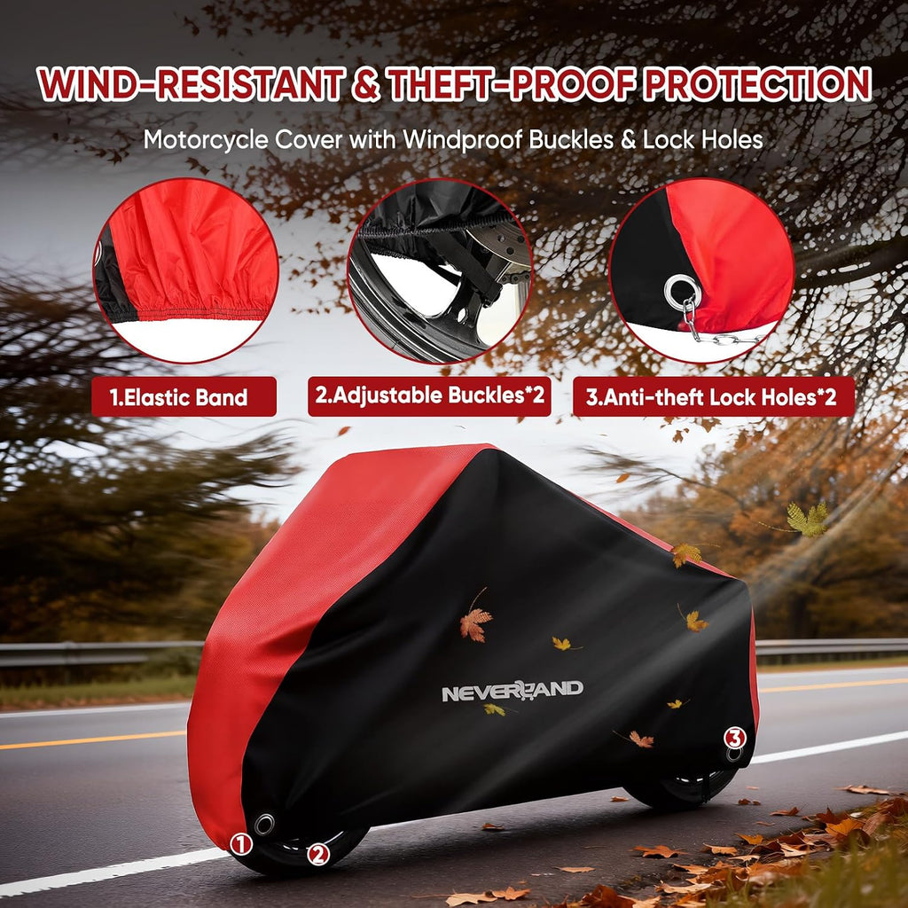 Motorcycle Cover Waterproof Outdoor Heavy Duty with 2 Lock-Holes | All Season Scooter Cover Rain UV Protection, 2