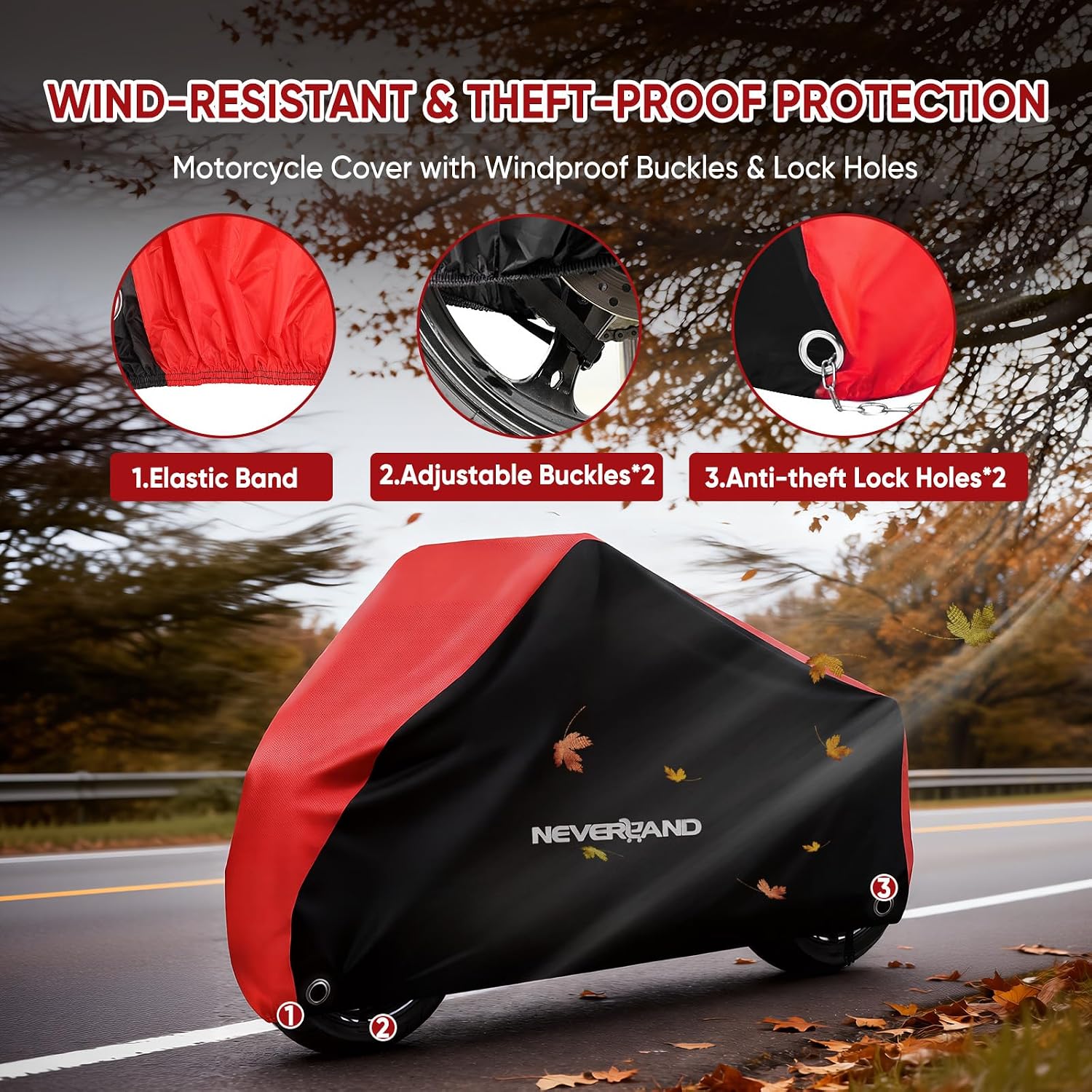 Motorcycle Cover Waterproof Outdoor Heavy Duty with 2 Lock-Holes | All Season Scooter Cover Rain UV Protection, 2