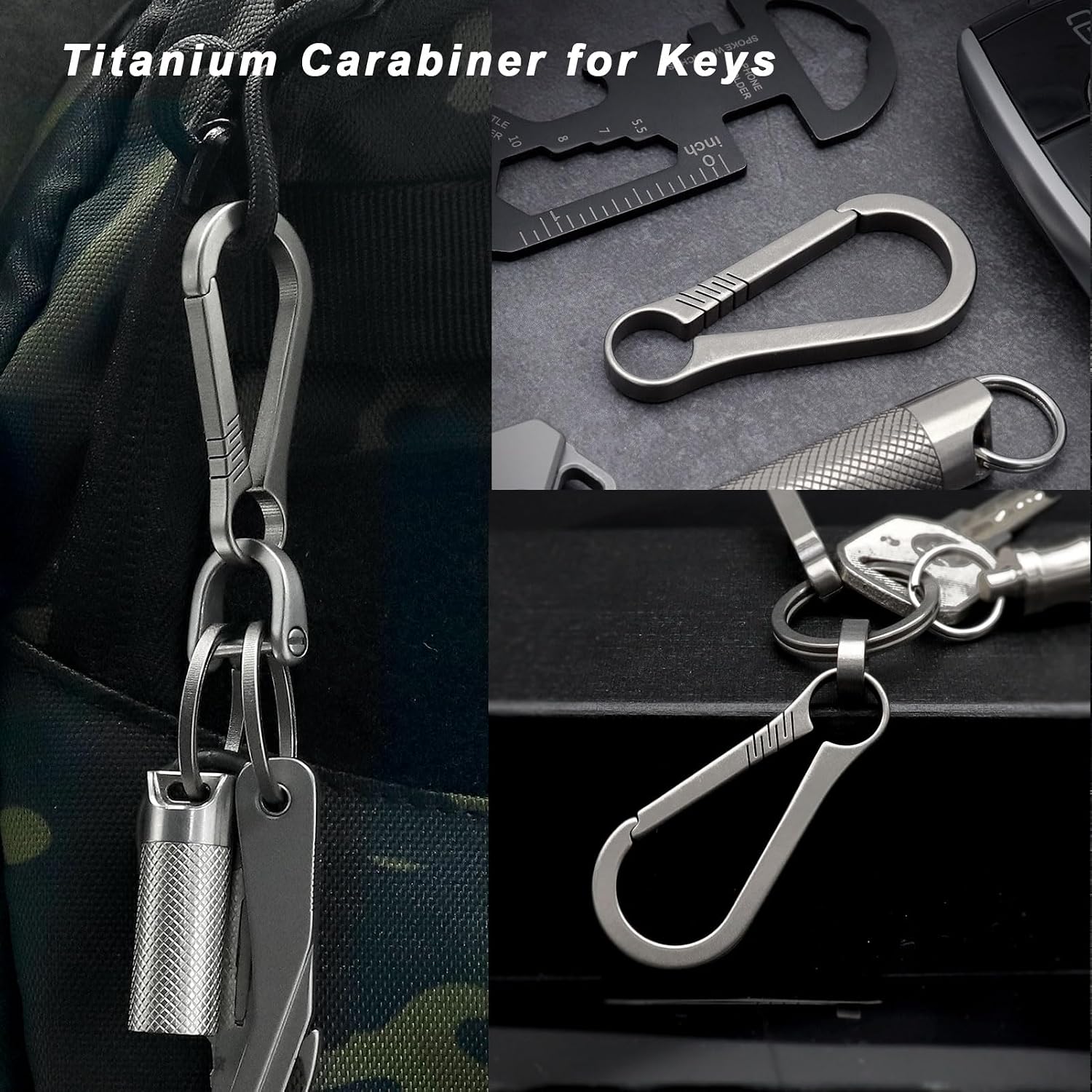 Key Clip Carabiner Keychain Small Titanium | Heavy Duty, Key Holder, Secure Key Chain Clips, Ultra-Light, Stronger
