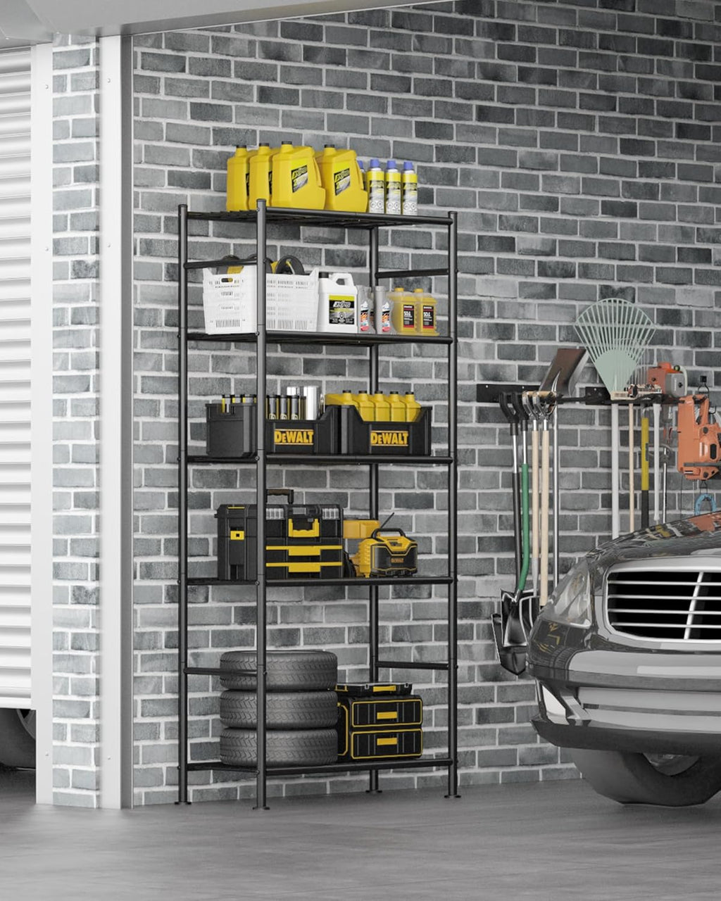 Storage Shelves - 5 Tier Shelf Organizer, Heavy Duty Garage Shelving Unit with Leveling Feet, Stable Metal Shelves