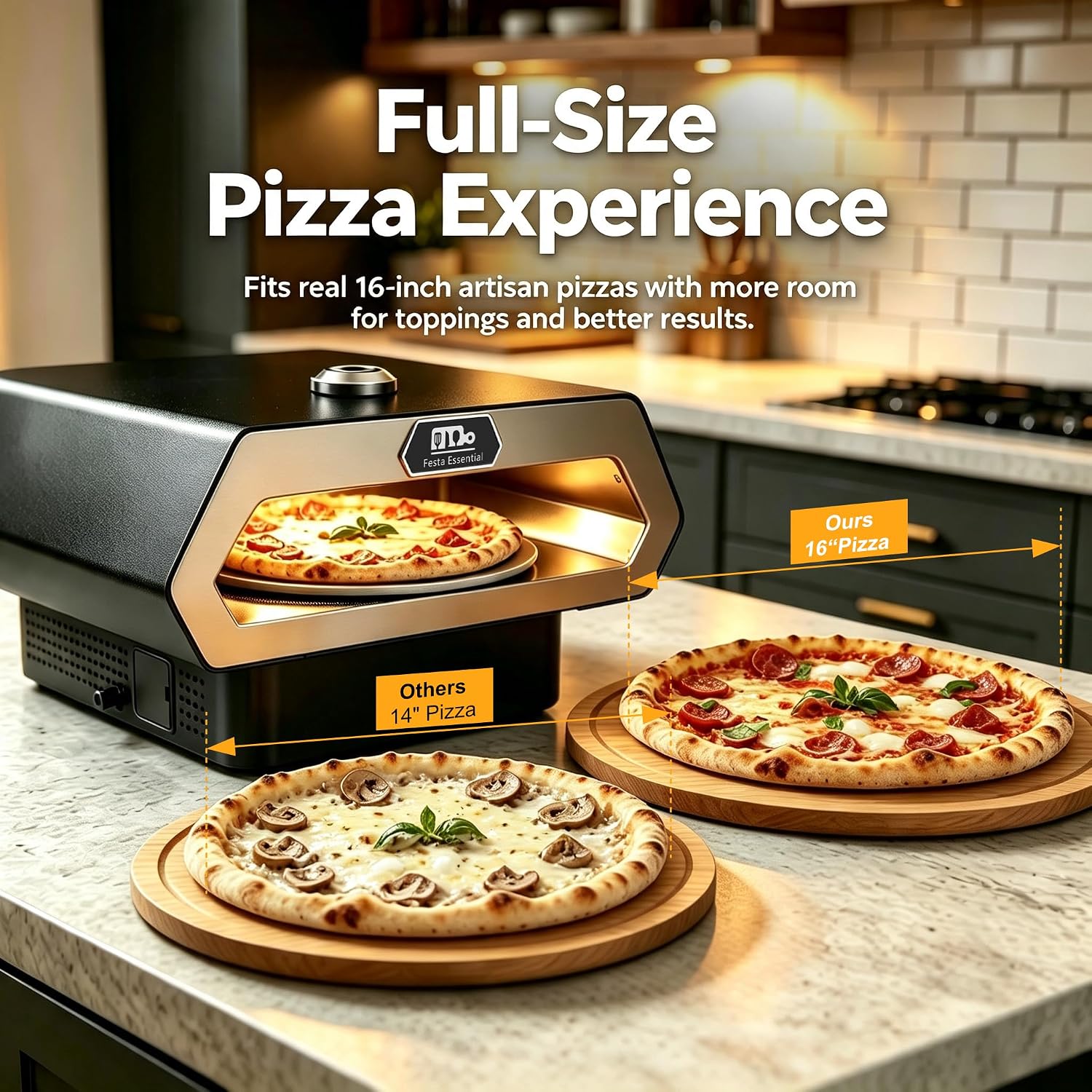 16" Propane Gas Portable Outdoor Pizza Oven w/Pulse Ignition, Auto Rotating Stone and Thermometer - Carry Bag, Peel
