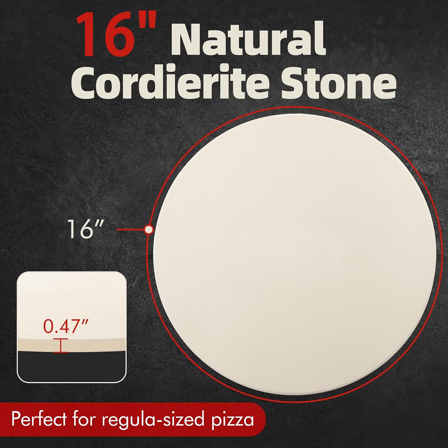 16" Round Pizza Stone, Heavy Duty Cordierite Pizza Pan for Grilling & Pizza Oven, High Temperature Resistant Baking