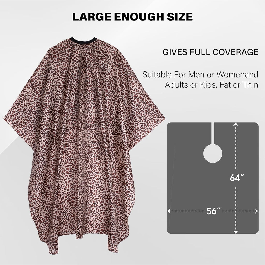 Waterproof Leopard Hair Cutting Cape - 64" x 56" Salon Cape with Adjustable Neckline for Professional Stylists and