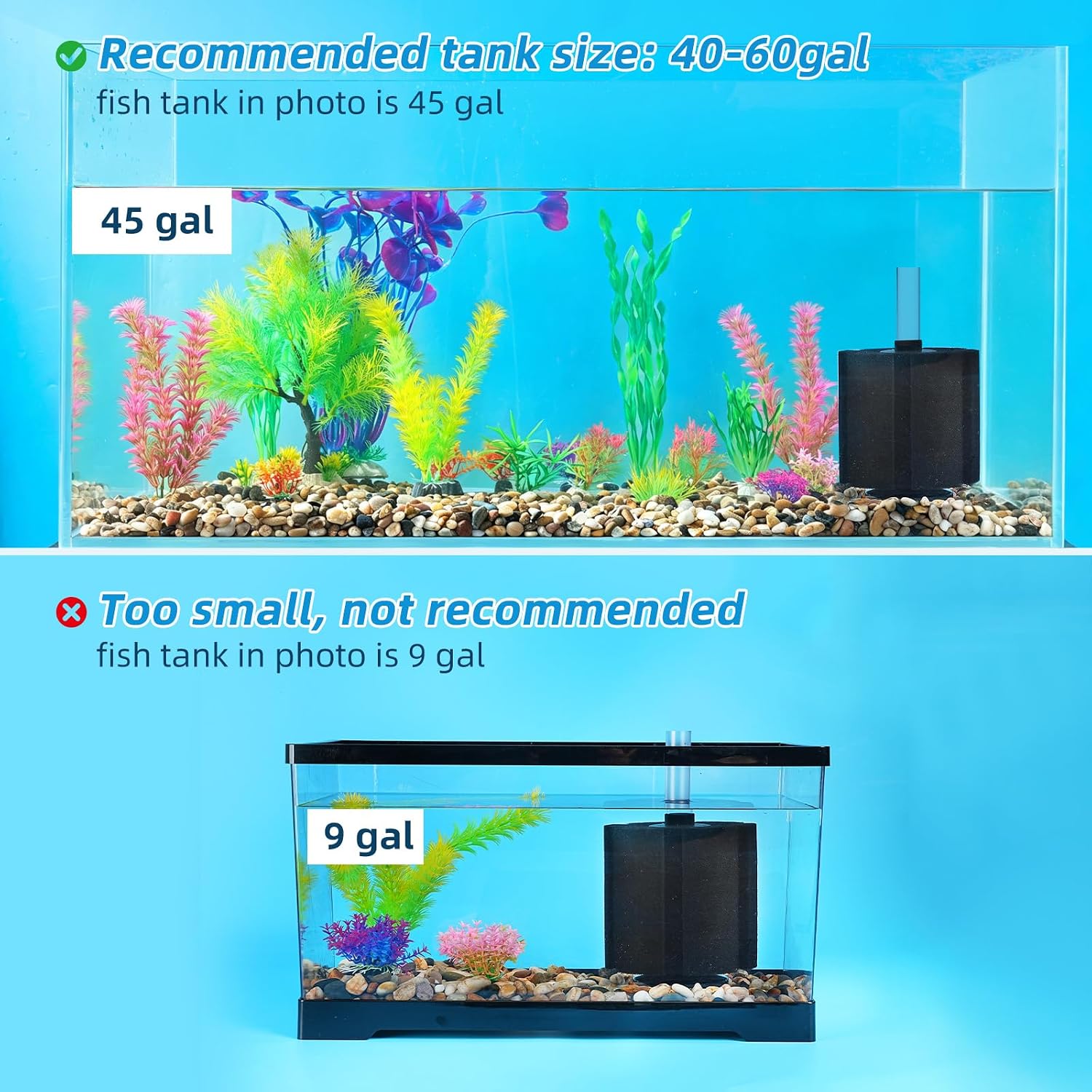 Aquarium Bio Sponge Filter Breeding Fry Betta Shrimp Nano Fish Tank (Large up to 60Gal)