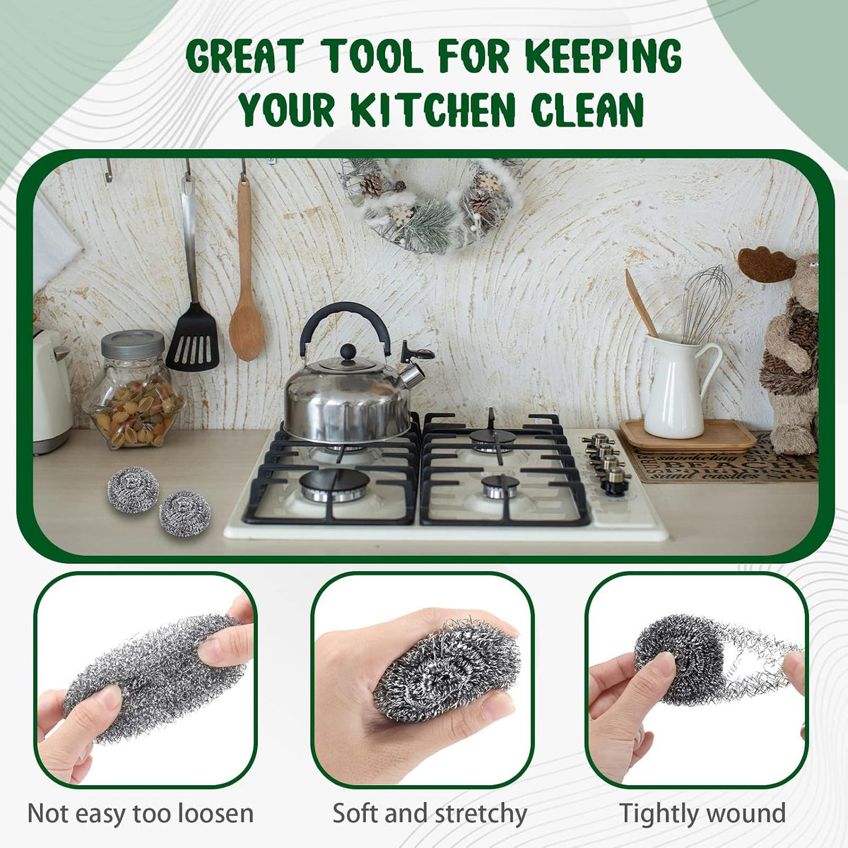 100 Pack Stainless Steel Scrubber Steel Wool Scouring Pads, Silver