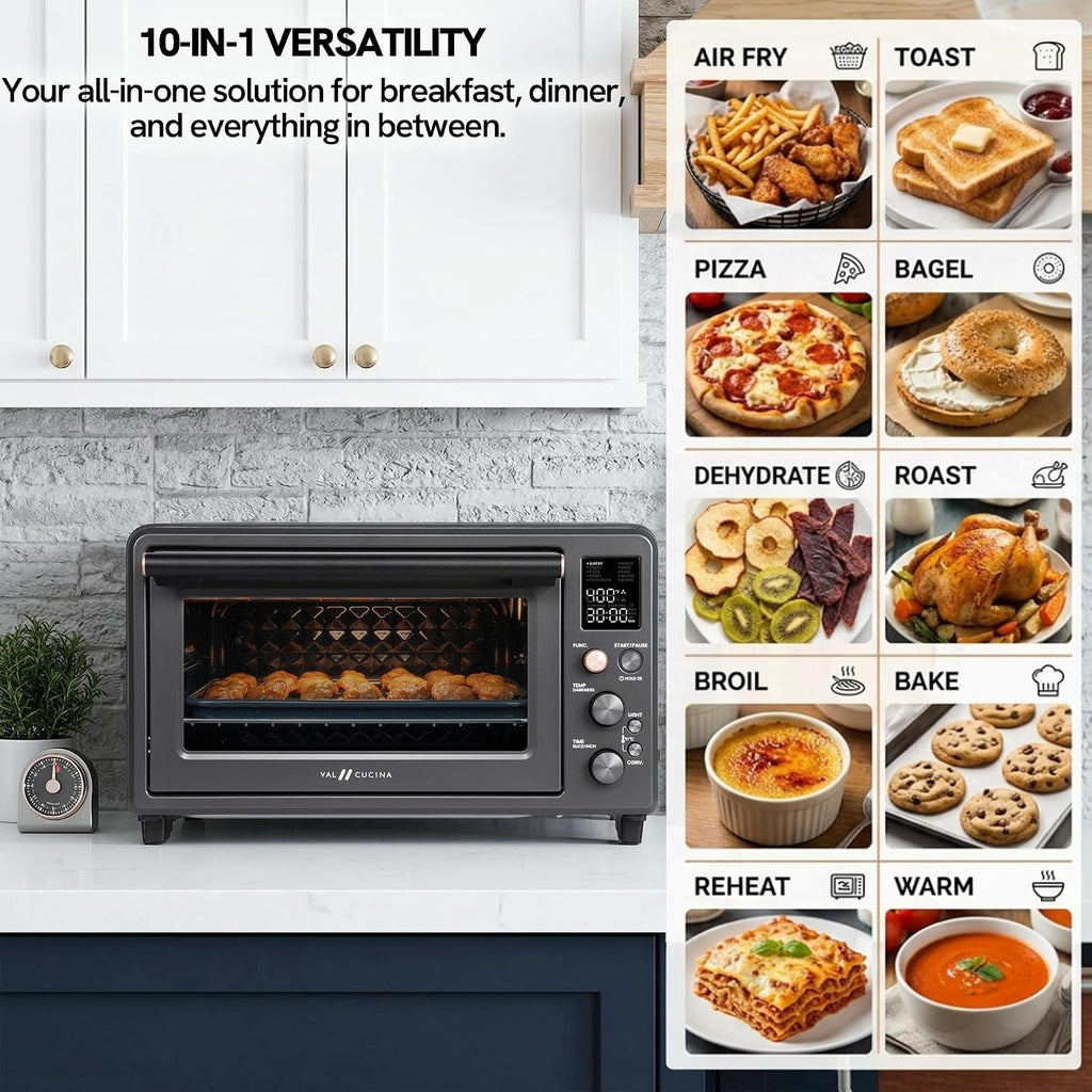 26.3 QT Non-Toxic Enamel Interior Air Fryer Toaster Oven Combo, 10-in-1 Convection Countertop Oven with Infrared