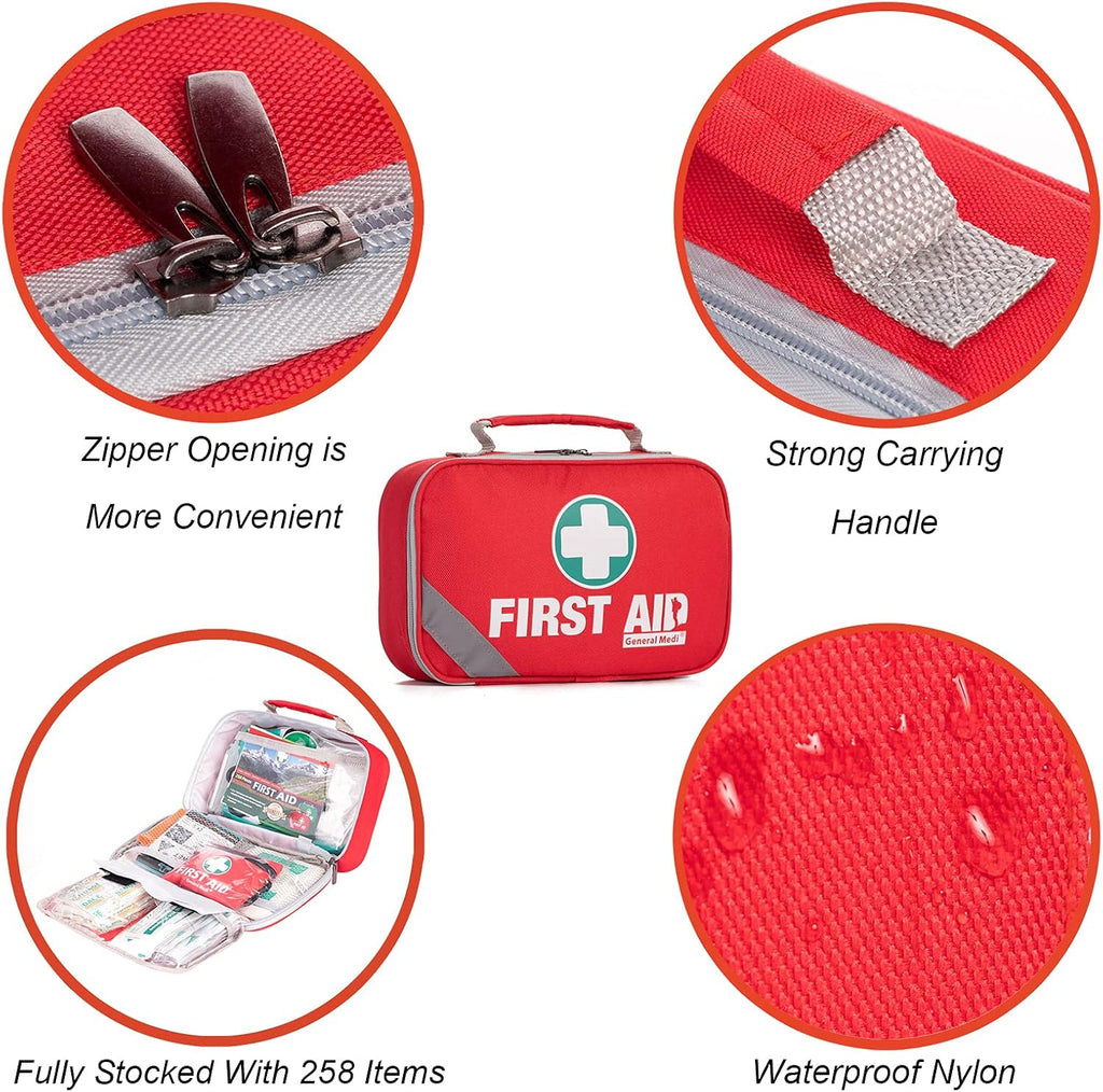 2-in-1 First Aid Kit (215 Piece Set) + 43 Piece Mini First Aid Kit -Includes Ice(Cold) Pack, Moleskin Pad and