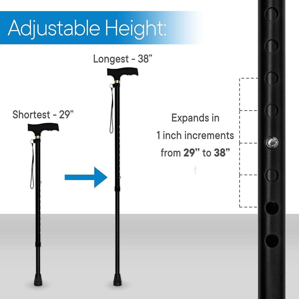 Walking Cane - Adjustable Walking Stick - Lightweight Aluminum Offset Cane with Ergonomic Handle and Wrist Strap