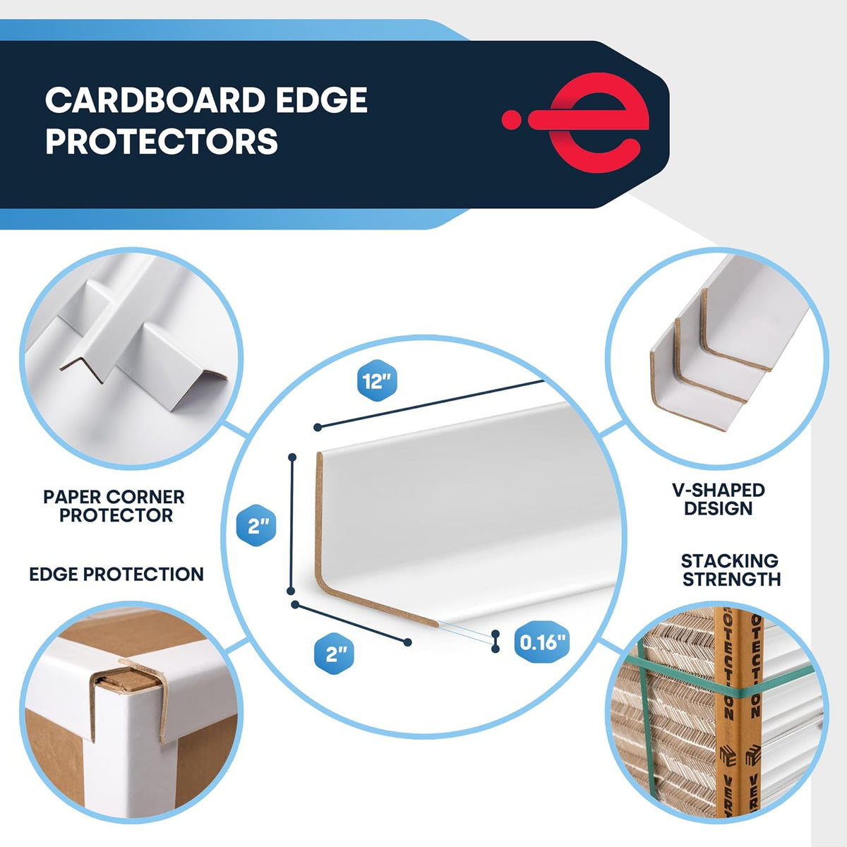 Cardboard Corners for Packing - 2"W x 2"D x 12"L, Medium Duty .160 ga, Pallet Box Corner Protectors, Angle Boards