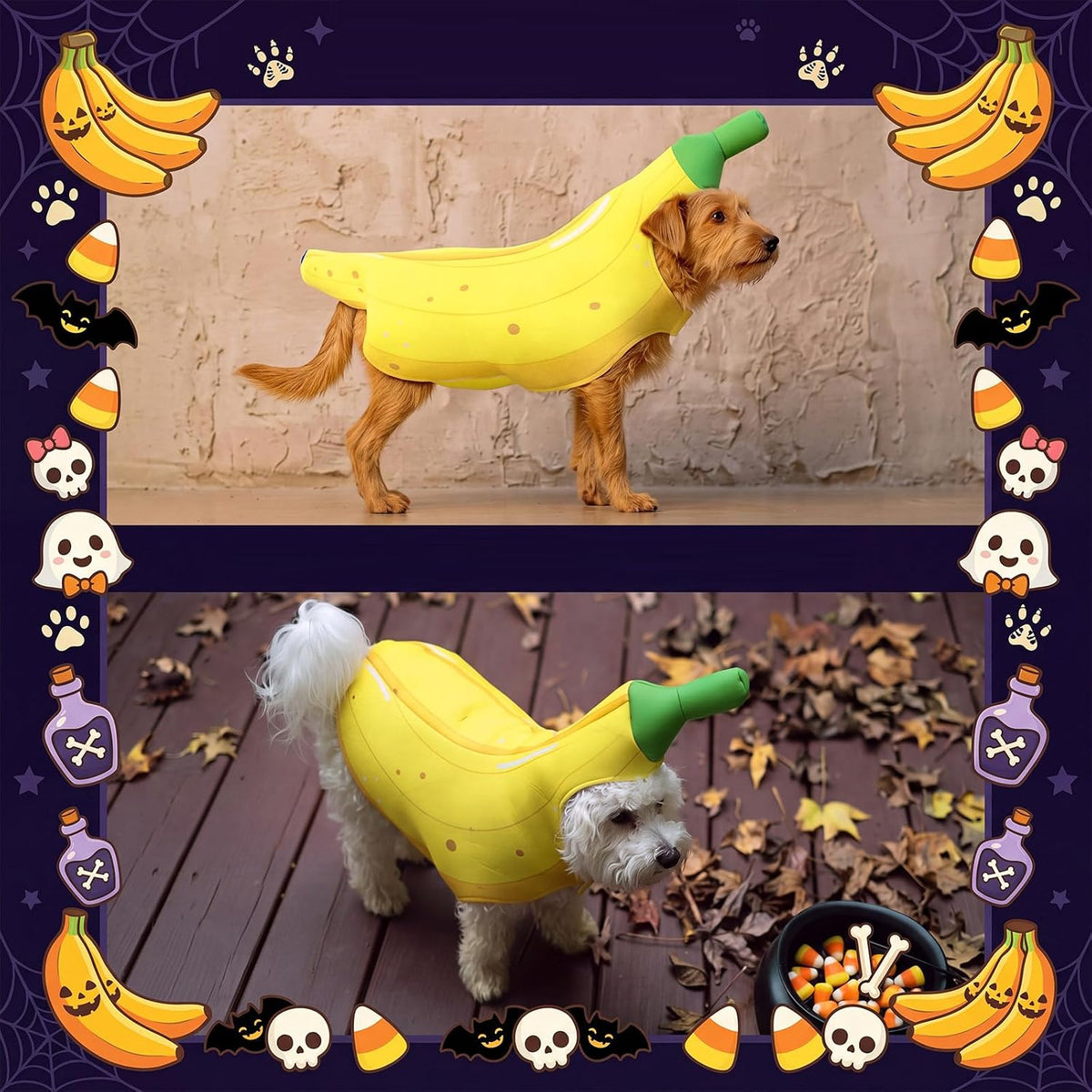 Banana Dog Costume Halloween Cosplay Outfit for Dogs, S