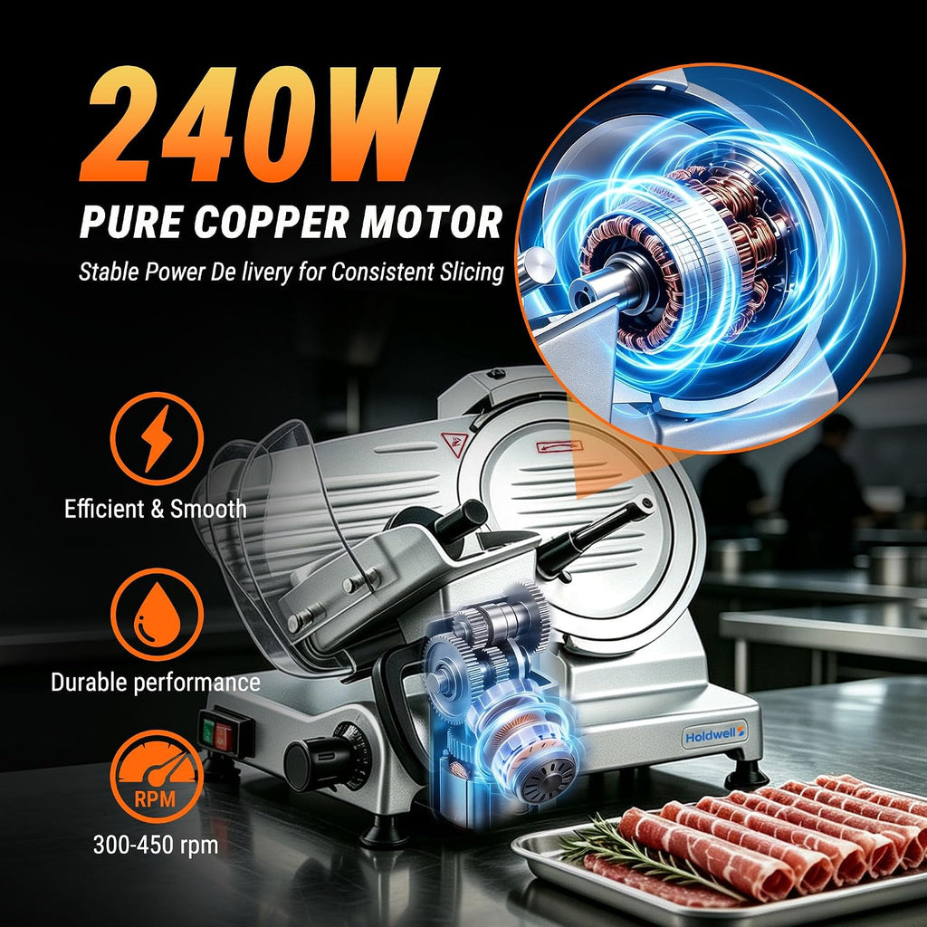 240W Electric Meat Slicer Commercial, 10" Adjustable Carbon Steel Blade