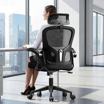 Ergonomic Office Chair, High Back Desk Chair with Flip-up Arms, 300 LBS Mesh Computer Chair with Adjustable Headrest