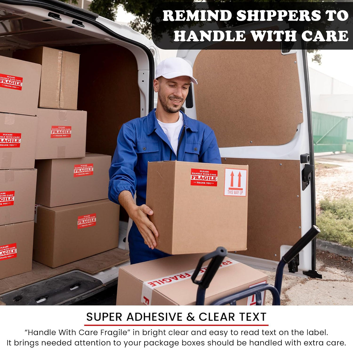 1000 Labels 3" x 5" Fragile - Handle with Care Label Sticker Red Semi Gloss (2 Roll)