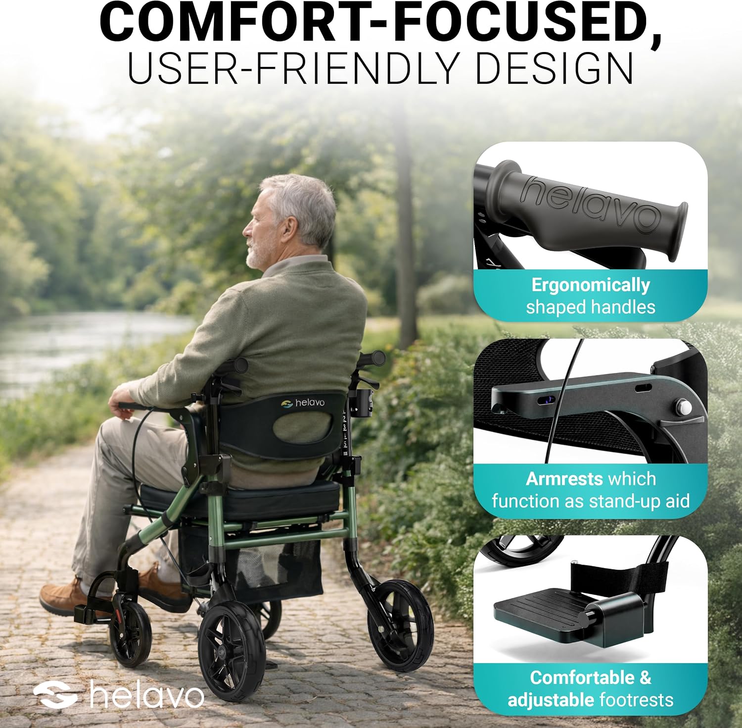 Wide 2 in 1 Walker Wheelchair Combo with 10" All Terrain Wheels, Lightweight Rollator Transport Chair Combo, 300 lbs