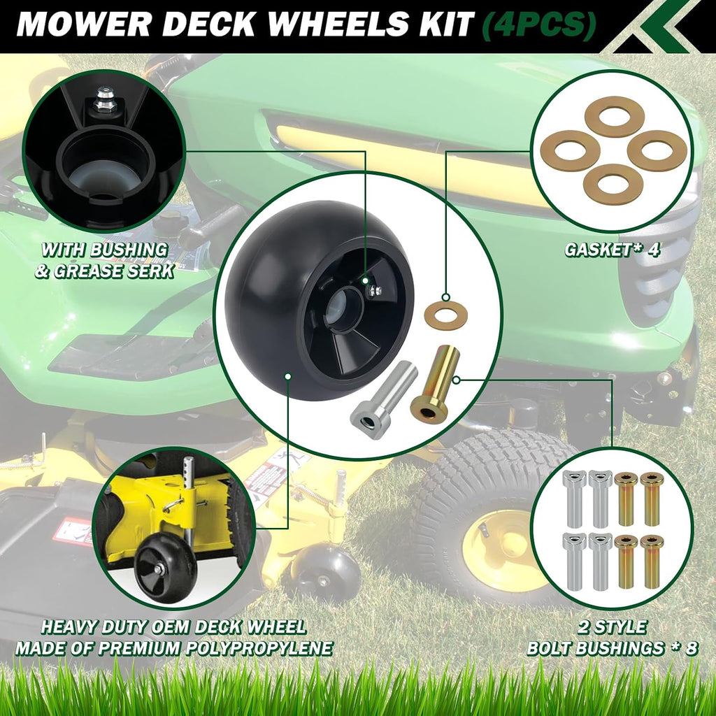 CheeMuii 4 Pack AM125172 Lawn Mower Deck Wheels Kit with 2 Style Bushings