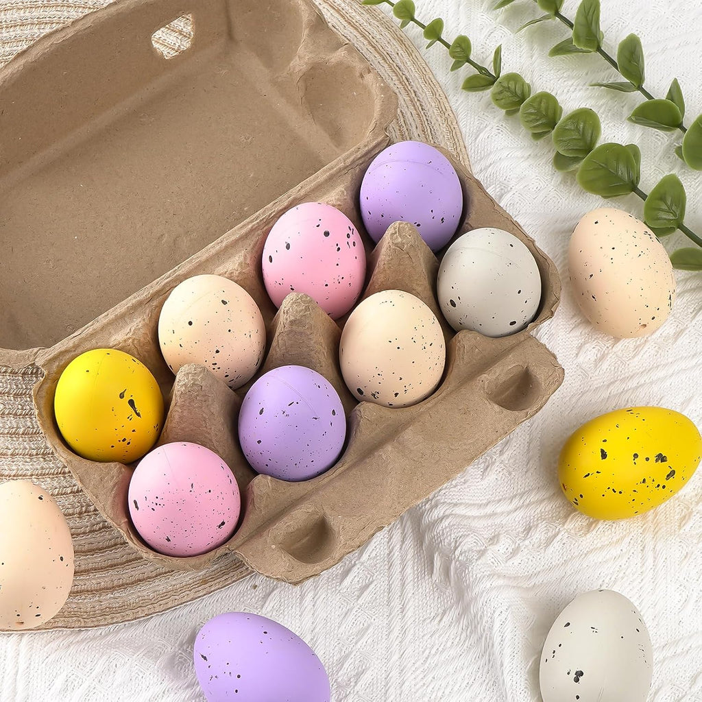 Easter Speckled Eggs 2.4" in Plastic Speckled Eggs,Assorted Speckled Pastel Eggs in Gift Box, Set of 30, Bowl & Vase